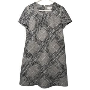 Calvin Klein Womens Dress Size 12 Black White Plaid Knit Short Sleeve CareerWear